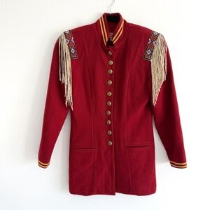 Vintage Double D Ranch Red & Gold Western Military Fringe Beaded Jacket - Small